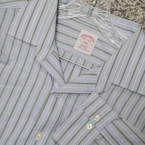 Brooks Brothers 346 Regular Fit Non-Iron Shirt Mens 16.5 34/35 Blue Green Stripe